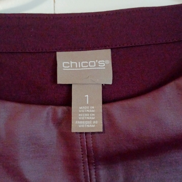 NWT. CHICOS, Faux plum leather boat neck top. SZ 1 - Picture 2 of 7